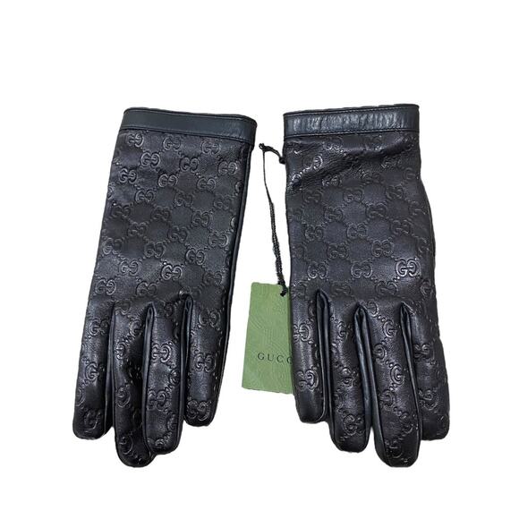 Gucci Unisex Leather GG Monogram Black Gloves L 10 1/2 - Picture 2 of 5